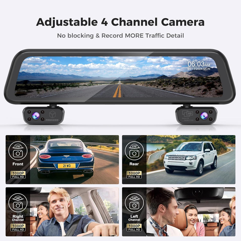 J20-4CH-128GB Mirror Dash Cam – PRUVEEO